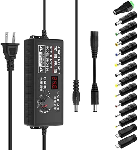 Universal 36 W AC/DC Power Adapter with 14 Interchangeable Tips – Adjustable 3-12 V Output for Optimal Device Compatibility – Efficient Power Supply Converter for Electronics, Routers, and More – Compact Design for Home and Travel Use