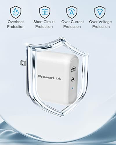 Power Lot 68 W Dual Port USB C Charger – Ga N Technology Power Adapter for Fast Charging Mac Book Pro & i Pad Pro – Compact 60 W USB-C & 18 W USB-A Compatibility for i Phone 12 Pro Max/11 Pro Max – Sleek, Lightweight Design for Effortless Portability and Enhanced Charging Efficiency