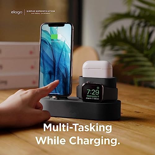 elago 3 in 1 Charging Station for Apple Devices – All-in-One Dock for i Phone, Apple Watch Series 10/9/8/7/6/5/4/3/2/1/SE, and Air Pods Pro/3/2/1 – Sleek, Space-Saving Design with Enhanced Speed and Compatibility (Original Cables Required) – Perfect for Home or Office Use