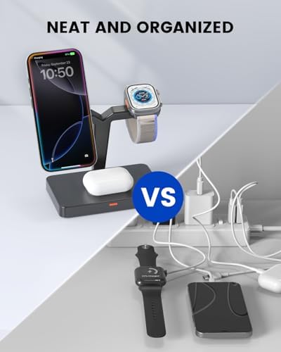 Ultimate 3-in-1 Foldable Wireless Charging Station for i Phone, Apple Watch, and Air Pods – Fast Magnetic Charger Stand with Enhanced Compatibility for i Phone 16-12, Apple Watch Series 9-2, Air Pods Pro & More – Stylish and Portable Power Solution for Home and Travel