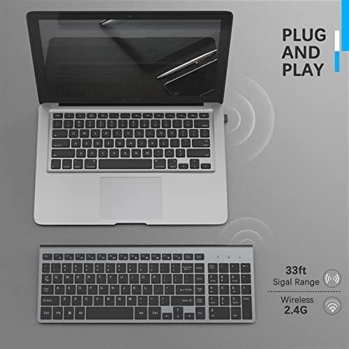 Sleek JOYACCESS J Wireless Keyboard – Ultra-Compact 2.4 G Slim Design with Numeric Keypad for Effortless Typing on Laptops, Mac Book Air, and PCs – Elegant Silver & White Finish for Modern Workspaces – Perfect for Professionals and Students Seeking Enhanced Productivity