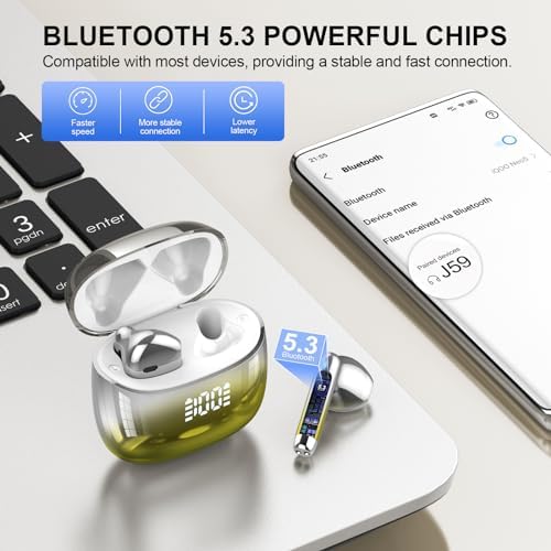 Kicoeon Premium Wireless Earbuds – 48-Hour Uninterrupted Playtime, Advanced IPX7 Waterproof Rating, Next-Gen Bluetooth 5.4 for Seamless Connectivity, Enhanced Call Clarity with Quad Microphone System, Elegant Beige Design Tailored for Active Lifestyles, Fully Compatible with Android & i OS Devices