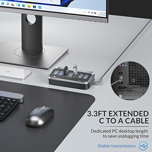 Transform Your Connectivity with Our 7-Port USB Hub – High-Speed USB 3.2 Gen1 Splitter Featuring Unique 32° Angled Design for Easy Access – Perfect for PCs, Laptops & More – Enjoy 5 Gbps Data Transfer Speeds with a 3.28 ft Cable for Ultimate Flexibility & Enhanced Productivity – Ideal for Home & Office Use