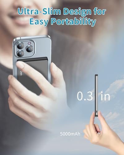 ZBF Magnetic Wireless Power Bank 5000 m Ah – Ultra-Slim Portable Charger with PD 20 W Fast Charging and USB-C Cable for i Phone 12/13/14/15/16 Pro Max – Lightweight Travel Essential for Effortless Charging on the Go
