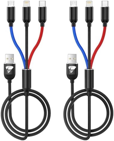 Aioneus 4 FT 3-in-1 Multi Charging Cable – Durable Nylon Braided Fast Charger with Type-C, Micro USB & Lightning Connectors – Universal USB Adapter for Smartphones & Tablets – Stylish Pink Design for Enhanced Compatibility and Efficient Power Delivery