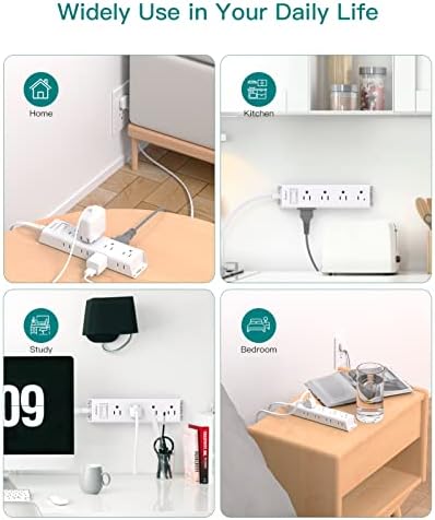 Ultra-Thin Flat Plug Power Strip with 12 AC Outlets – Addtam 5-Ft Surge Protector for Desk and Wall Mount – Multi-Device Charging Station for Home and Office – 1050 Joules Protection, Space-Saving Design for Tidy Workspaces and Enhanced Connectivity