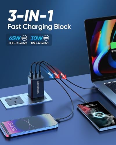 High-Power 160 W Ga N USB-C Charger Block – Versatile 3-Port Fast Charging Hub for Mac Book, i Phone, Samsung Galaxy & More – Dual 65 W Output with QC3.0 for Rapid Device Charging – Compact Foldable Design Ideal for Travel & Home Use – Ultimate Universal Compatibility in Modern White Finish