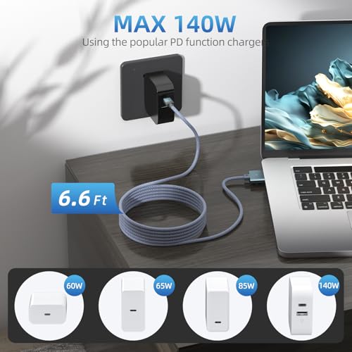 140 W USB-C Magnetic Charger Cable (2 M/6.6 ft) for M4 Mac Book Air & Pro – Fast Charging Solution with Enhanced Safety and Compatibility for Models 2021-2025, Blue – Durable Design for Home & Office Use