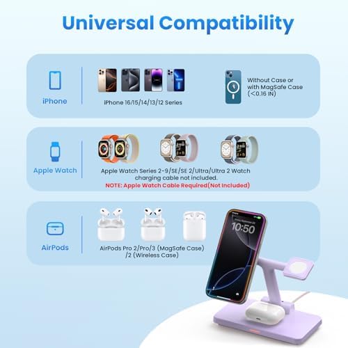 GEEKERA 3-in-1 Foldable Wireless Charging Station: Ultimate Charging Hub for i Phone 15/14/13/12/11 Pro Max/X/8, Apple Watch Ultra/SE/8/7/6/5/4, and Air Pods 2/3/Pro – Enhanced Fast Charging & Portability for Modern Tech Users