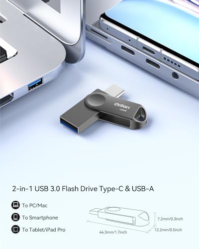 128 GB Dual USB Type C + A OTG Flash Drive – Waterproof Metal Swivel Design for Fast Data Transfer – Ideal Thumb Drive for PC, Laptop, Tablet, i Phone 15 & Android Devices – Portable Storage Solution for On-the-Go Professionals and Students