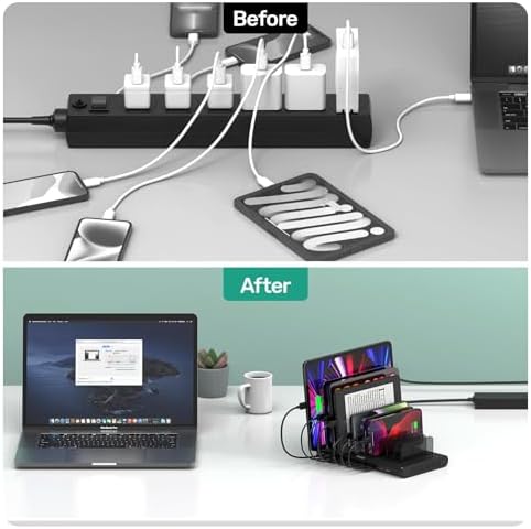 Ultimate 10-Port USB Charging Station with QC3.0 – 60 W Multi Charger Hub for Tablets & Smartphones, Customizable Dividers for Organized Power Management, Fast Charging Technology for Home & Office Use