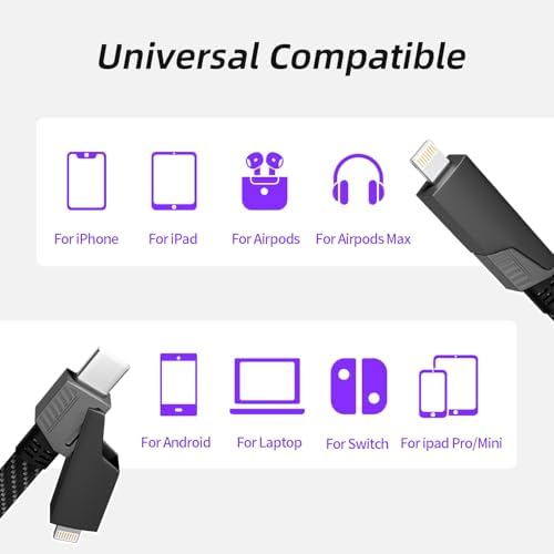 Ultimate 4-in-1 Fast Charging Cable – 65 W Multi-Device Charger with E-Mark Chip for i Phone 16/15/14/13, i Pad, and Laptops – High-Speed USB-C/Lightning Connectivity for Enhanced Performance and Versatility