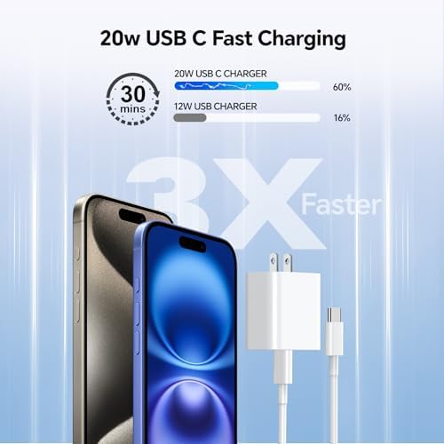 Lightning-Fast 20 W USB-C Wall Charger & 10 FT Cable for i Phone 15/16/Plus/Pro Max – Sleek Pink-Blue Power Adapter for Ultimate Charging Performance and Versatile Use