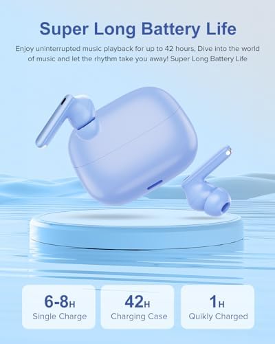 Sleek Rose Gold Wireless Earbuds with Bluetooth 5.3 | 42-Hour Long Battery Life & IPX7 Waterproof Design | Premium Noise Cancelling Earphones for Exceptional Audio | Intelligent LED Display for Seamless Connectivity on i OS & Android