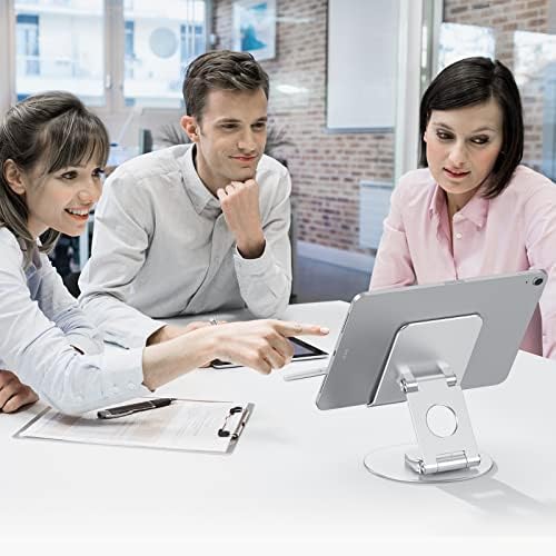 OMOTON 360-Degree Rotating Tablet Stand – Adjustable and Foldable i Pad Holder for Ultimate Versatility in Drawing and Viewing – Compatible with i Pad Pro, Air, Mini, and More – Modern Silver Design for Enhanced Workspace Aesthetics and Productivity