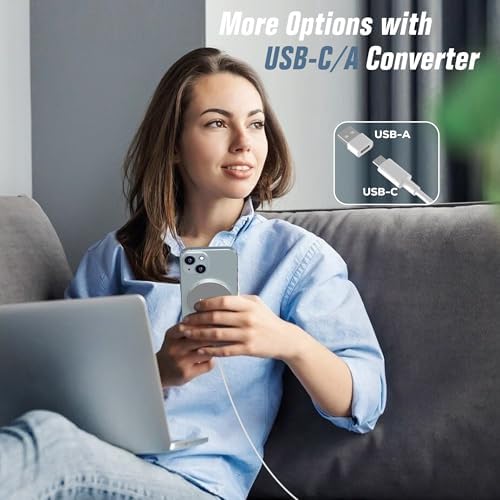 Magnetic Wireless Charger Duo – Hoonyer’s 15 W Fast Charging Pad for i Phone 16, 15, 14, 13, 12 & Air Pods 3/2/Pro – USB-C Cable & USB-A Converter Included – Ultimate Efficiency & Style for Tech Enthusiasts