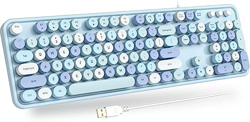 Retro-Inspired Full Size Typewriter Keyboard with Number Pad – Wired USB Keyboards for Windows 7, 8, 10, 11 | Enhance Your Typing Experience with Classic Charm and Modern Efficiency | Perfect for Home and Office Use