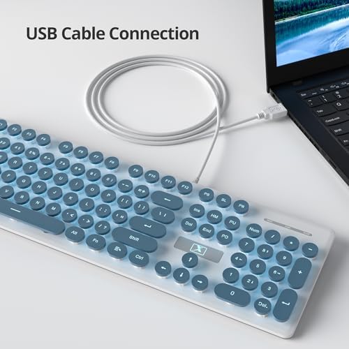 Elevate Your Workspace with the Fogruaden Retro Typewriter Keyboard – Stylish Full-Size USB Design, 104 Round Keys, and White LED Backlighting for Effortless Night Use, Ergonomic & Silent Membrane Keys Perfect for Windows PC and Laptops, Ideal for Writers and Gamers Seeking a Unique Vintage Touch