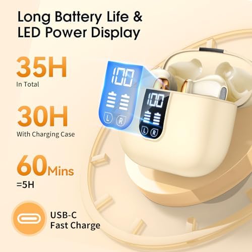 Next-Gen Wireless Earbuds with Bluetooth 5.4 – Premium Hi-Fi Sound, 6-Mic ENC Technology for Crystal-Clear Calls, 35-Hour Battery Life, IPX7 Waterproof Design, LED Battery Indicator, Ideal for Android & i OS Users