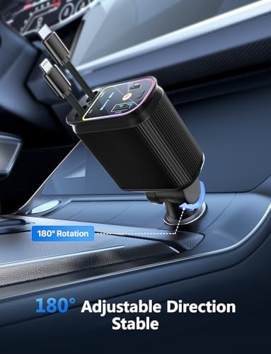 Celestial Power: 4-in-1 Starlight Retractable Car Charger with Fast Dual USB Ports – Compatible with i Phone 15/14/13 – Innovative Tangle-Free Charging Solution for Enhanced Portability and Style