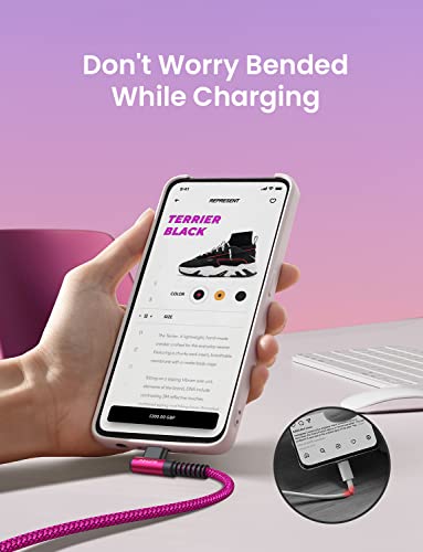 AINOPE Right Angle USB C Cable – 2-Pack (10 ft + 10 ft) Fast Charging 3.1 A Nylon Braided Charger for Enhanced Device Compatibility, Ideal for Gaming and Multitasking, Durable Black Design