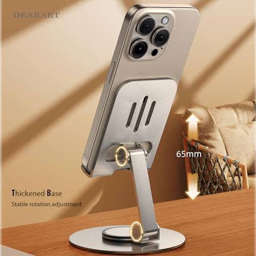 DEARART Cell Phone Stand, 360° Adjustable Phone Stand for Desk, Foldable Phone Holder Fully Carried Easily, Grey (Square Base) – Enhanced Compatibility and Speed