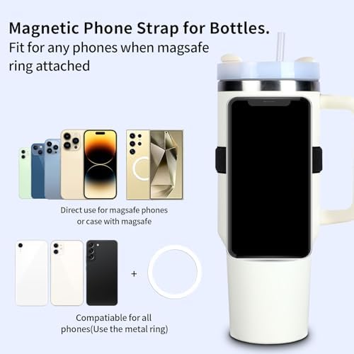 Magnetic Phone Holder for Bottles & Stanley Cups – Hands-Free Accessory with Adjustable Straps for Active Lifestyles – Lightweight & Durable Design for Gym, Shopping, and Outdoor Adventures – Sleek Black Style for Effortless Connectivity