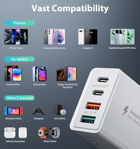 Rapid Charge Anywhere: 40 W USB-C Wall Adapter with Dual PD & QC Technology – Universal Compatibility for i Phone, i Pad, Samsung & Android Devices – Compact, Safe, and Efficient Fast Charging Cube for Home and Travel