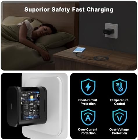 45 W Dual Pack USB-C Fast Charger with 6 FT Durable Woven Cable – Ultimate Rapid Charging Solution for Galaxy S25/S24/S23/S22/S21/S20 and i Phone 16/15 Pro Max – Superior Speed, Universal Compatibility, and On-the-Go Convenience for Mobile Devices