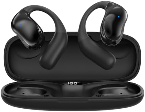 Premium Open Ear Bluetooth Wireless Earbuds: Superior Hi-Fi Stereo Sound, Touch-Control Sports Headphones, Splash-Resistant Design with Built-In Mic for i OS/Android – 400 m Ah Battery for All-Day Listening Pleasure and Active Lifestyle