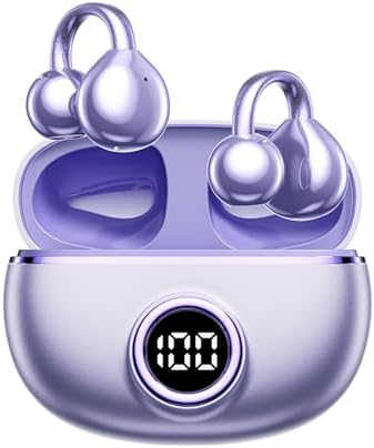 M97 Featherlight Open Ear Bluetooth 5.3 Clip-On Earbuds – Superior Waterproof Headphones with 50-Hour Battery, Immersive Deep Bass, and Quick Charge – Perfect for Running, Gym, and Active Lifestyles in Trendy Purple