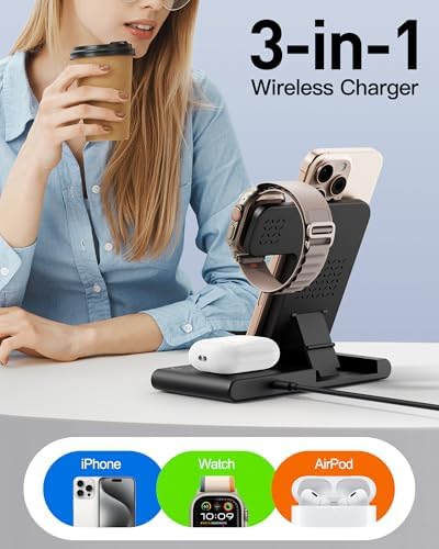 2025 Versatile 3-in-1 Wireless Fast Charger for Apple & Android – Ultimate Travel Charging Station for i Phone 16/15/14/13/12, Apple Watch Series & Air Pods Pro 4/3/2, Samsung Galaxy – Compact & Efficient Power Solution for Tech Enthusiasts and Thoughtful Gifts