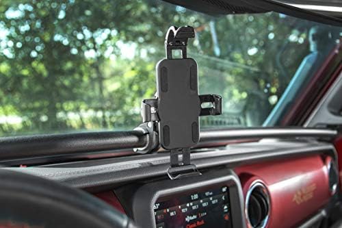 Rugged Ridge Universal Smartphone Mount | Durable Thermoplastic Olefin (TPO) | Versatile Black Holder for All Phone Sizes | Effortless Installation & 360-Degree Rotation | Ideal Jeep Phone Holder for Off-Road Adventures | Elevate Driving Safety & Convenience