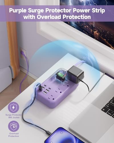 International Travel Power Adapter with 6 USB Ports and 4 AC Outlets – Versatile Plug Converter for European Destinations Including UK, France, Italy, and Germany – Compact 3 ft Extension Cord with Surge Protection for Enhanced Device Safety and Charging Efficiency