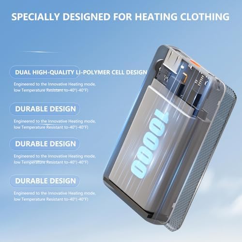 Ultimate 10000 m Ah Power Bank for Heated Vests – Versatile 7.4 V/5 V Battery Pack with DC, USB, and Type-C Outputs, Lightweight Design and LED Display for Outdoor Enthusiasts – Charge Your Devices While Staying Warm