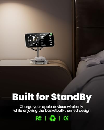Innovative 3-Point Power 3-in-1 Charging Station for Apple Devices – Sleek Aluminum Alloy Magnetic Wireless Charger Stand with Mini Basketball & Hoop, Perfect for i Phone 16/15/14/13/12, 5 W Apple Watch & Air Pods Charging, Compact Black Design for Enhanced Speed and Style