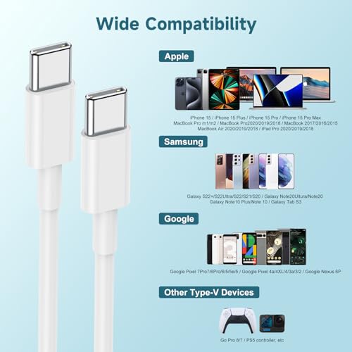 Revolutionary 60 W USB-C Charging Cable Trio – Fast Charge Your i Phone 15, Mac Book Pro, i Pad Pro & Air Pods 4 with Reliable 3 ft Durability – Ultimate Compatibility for Enhanced Performance and Convenience – Ideal for Home, Office, and On-the-Go Use – Sleek White Design for Effortless Style and Organization