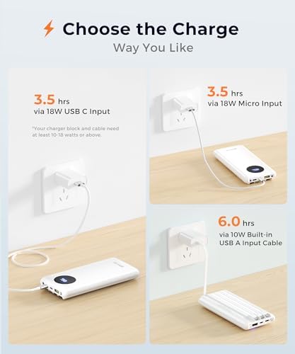 Ultra-Fast Portable Charger with Built-In Cables & LED Display – 10000 m Ah Power Bank for Multiple Devices, 22.5 W Super Speed Charging, Slim Design for Travel & Emergency Use – Compatible with i Phone 16/15/14/13/12, Samsung Galaxy, Google Pixel & More (Purple) – Ultimate Convenience & Safety Features