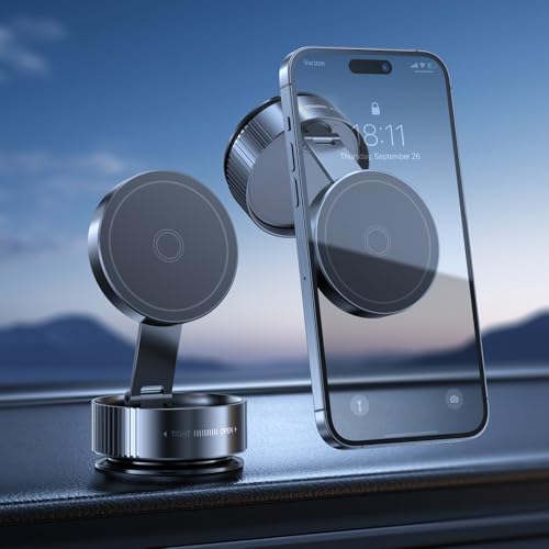 Vacuum Magnetic Phone Holder, Vacuum Magnetic Phone Stand, 360 Foldable and Retractable Double-Sided, Folding Swivel Stand, Vacuum Suction Phone Holder for Car Mirror Gym Shower, Black – Enhanced Compatibility and Speed