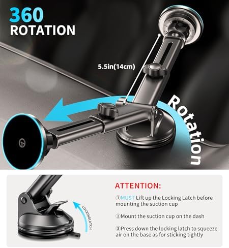 Mag Safe Wireless Car Charger Mount – Ultimate Magnetic Phone Holder for i Phone 12-16 Series, Dash/Windshield/Vent Compatibility, Enhanced Quick Charge with LED Light for Safe Navigation and Seamless Connectivity