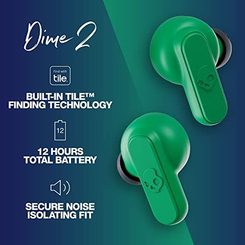 Skullcandy Dime 2 Bluetooth Wireless Earbuds – Noise-Isolating Audio with 12-Hour Battery Life, Integrated Microphone for Hands-Free Calls, Lightweight Design with Lanyard for Ultimate Portability – Compatible with i Phone & Android, True Black Finish for Stylish Comfort