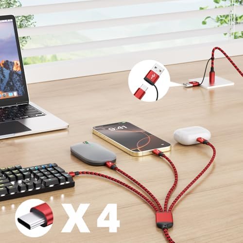 Ultimate Travel USB C Splitter Multi Charging Cable – Dual USB A/C to 4 Type-C Ports for i Phone 16/15 Series & Other Devices, 2 Pack 5 Ft – Efficient Fast Charging & Data Transfer for All Your Tech Needs