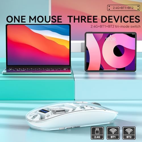 Experience Unmatched Versatility with the Uiosmuph Tri-Mode Bluetooth Mouse – Wireless, USB-C Rechargeable, and Quiet Click Design for Seamless Multi-Device Connectivity – Stylish Transparent Cover and Battery Level Indicator – Perfect for Laptops, Macs, and i Pads – Sleek Yellow Finish for Enhanced Productivity