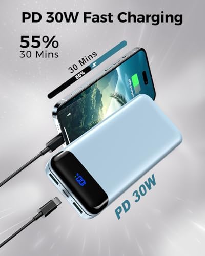 Ultra High-Capacity 40000 m Ah Portable Power Bank with PD 30 W & QC 4.0 Fast Charging – Versatile USB-C & USB-A Outputs, Dual Input Ports, Sleek Pink Design for i Phone 15, 14, 13 & More – Perfect for Travel and Daily Use