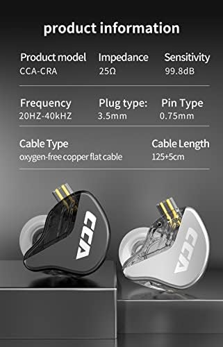 Premium CCA CRA In-Ear Monitor Earphones – Ultra-Thin Dynamic Driver for Superior Clarity & Deep Bass, Tangle-Free Removable Cord with Mic for Seamless Calls, Ergonomic Design for Extended Comfort & Compatibility Across Devices