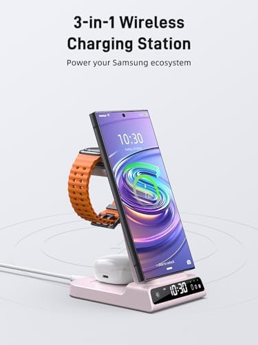 Ultimate 3-in-1 Wireless Charger for Samsung Devices – Fast Charging Station for Galaxy S24 Ultra, S23 Ultra, Z Flip 5, Fold 5, Galaxy Buds & Watch 6/5/4/3 – Effortless Compatibility & Sleek Design for Modern Living