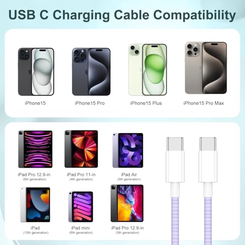 Premium 10 ft USB C to C Fast Charging Cable – 60 W High-Speed Charger for Apple i Phone 16 Pro Max, Mac Book Pro, i Pad & Samsung Galaxy – Durable, Flexible, and Stylish Green Design for Enhanced Device Compatibility and Rapid Power Delivery