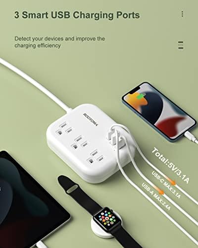 ROOTOMA 6 ft International Power Strip with 3 American Outlets & 3 USB Chargers – Essential US to EU Travel Adapter for Seamless Connectivity in Spain, France, Germany, Iceland – Compact & Durable Design for Travelers