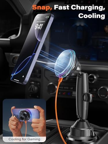 Revolutionize Your Road Trips with the A2 C Qi2 Wireless Car Charger – 15 W Mag Safe Cup Holder Mount for i Phone 12-16 Series, Featuring Advanced Semiconductor Cooling and Effortless Magnetic Alignment for Maximum Stability and Fast Charging Efficiency
