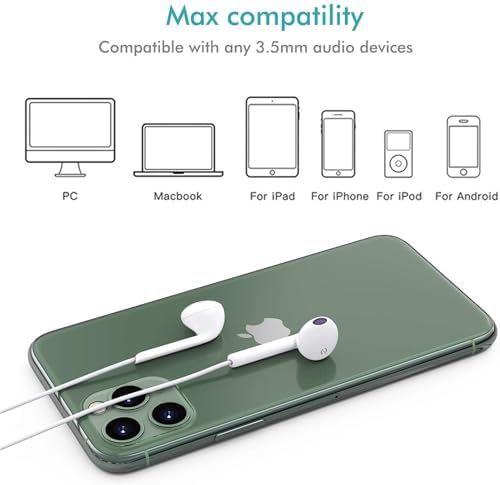 Experience Superior Sound with Snowhit MFi Certified Wired Earbuds – Dual Pack for i Phone, i Pad, i Pod, and 3.5 mm Devices – Engineered for Comfort with Built-in Mic and Intuitive Volume Control – Ideal for Music, Calls, and Video Conferencing – Crafted for Longevity and Daily Use